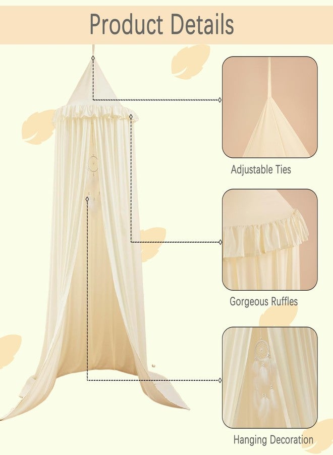 Akiky Kids Bed Canopy for Crib & Twin Size with Ruffles Dreamcatcher, Princess Girls Nursery Room Decor Toddler Baby Dome Round Hanging Tent Curtains Skirt Over Bed Reading Nook Play Tents Ivory - Image 3